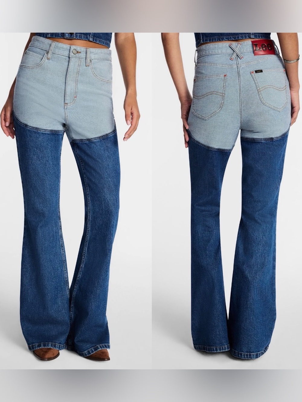 Kacey X Lee Two-Tone High-Rise Stirrup Jeans Flare NWT 10